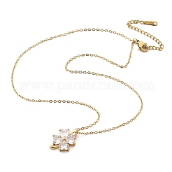 Brass Micro Pave Cubic Zirconia Four Leaf Clover Pendant Neckalces for Women&nbsp;NJEW-S448-02G