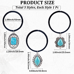 3Pcs 3 Styles Rubber & Synthetic Turquoise Elastic Hair Accessories&nbsp;AJEW-CY0001-75