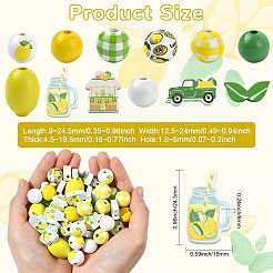 Lemon Theme Printed Wood Beads&nbsp;WOOD-CJ0002-75
