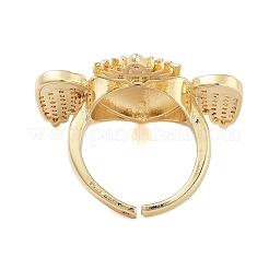 Rack Plating Heart with Wing Brass Micro Pave Cubic Zirconia Open Cuff Rings for Women&nbsp;RJEW-B064-02G-01