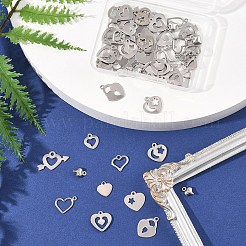 60Pcs 10 Styles 201 Stainless Steel Open Heart Charms&nbsp;STAS-FS0001-92