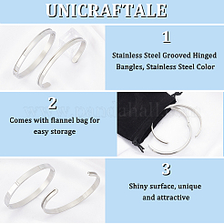 4Pcs 2 Styles Egg Shaped 201 Stainless Steel Grooved Hinged Bangles&nbsp;STAS-UN0048-69