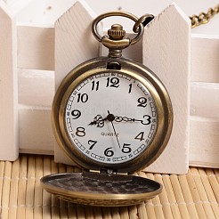 Openable Flat Round with Dragon Alloy Glass Pendant Pocket Watch&nbsp;WACH-L024-10