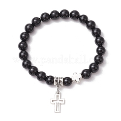Natural Obsidian Round Bead Stretch Bracelets&nbsp;BJEW-JB11599-01