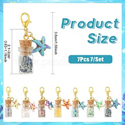 7Pcs 7 Colors Glass Wishing Bottle & Gemstone Chip & Synthetic Turquoise Starfish Pendant Decorations&nbsp;HJEW-FS00112