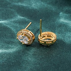 Brass Micro Pave Cubic Zirconia Stud Earrings for Women&nbsp;EJEW-F418-12G