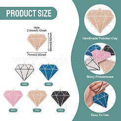 5Pcs 5 Colors Handmade Polymer Clay Rhinestone Big Pendants&nbsp;CLAY-BT0001-16