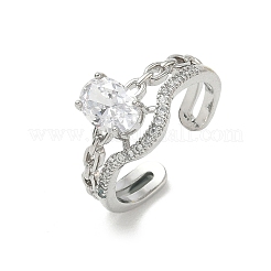Brass Micro Pave Cubic Zirconia Cuff Open Rings for Women&nbsp;RJEW-C163-23P