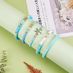 Round Stone & Polymer Clay Heishi Beads Stretch Bracelets Sets&nbsp;BJEW-SZ0002-13