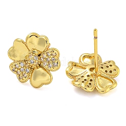Rack Plating Brass Micro Pave Clear Cubic Zirconia Flower Stud Earrings&nbsp;EJEW-T021-01G-01