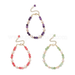 Adjustable Natural Quartz and Freshwater Pearl Beads Bead Bracelets&nbsp;BJEW-JB13031