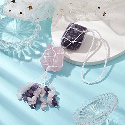 Nuggets Raw Natural Amethyst & Rose Quartz Pouch Pendant Decorations&nbsp;HJEW-JM01926-01