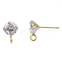 Brass Micro Clear Cubic Zirconia Stud Earring Findings&nbsp;KK-R132-065G-NF