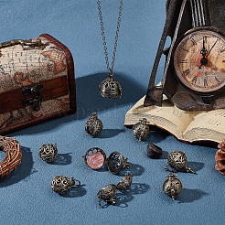 10Pcs 5 Styles Round Brass Hollow Cage Pendants&nbsp;KK-SC0003-05