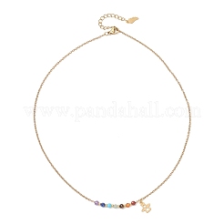 Chakra Natural Gemstone Faceted Round Beaded Pendant 304 Stainless Steel Cable Chain Necklaces&nbsp;NJEW-JN05531-02