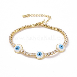 Enamel Evil Eye Link Bracelet with Clear Cubic Zirconia Tennis Chains for Women&nbsp;KK-E033-19G