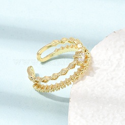 Brass Micro Pave Cubic Zirconia Cuff Open Rings for Women&nbsp;CU-CBAE7DF-42G