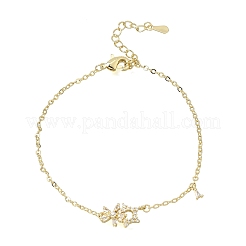 Brass Pave Clear Cubic Zirconia Flower Star Link Bracelets&nbsp;KK-CBAED06-03G