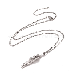 Brass Human Hug Pendant Necklace with 201 Stainless Steel Curb Chains for Women&nbsp;LS-NJEW-I114-01P