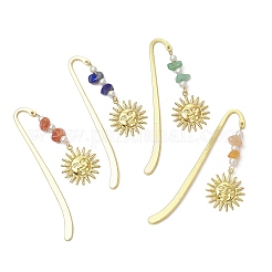 Natural Red Aventurine & Green Aventurine & South Red Agate & Sunstone Chips & Brass Sun Charms Bookmarks&nbsp;AJEW-JK00370