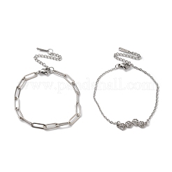 Tarnish Resistant 304 Stainless Steel Paperclip Chains & Cable Chain Bracelet Sets&nbsp;AJEW-U005-05C-P
