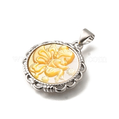 Brass with Natural Shell Carved Pendants&nbsp;KK-Z091-07P-03
