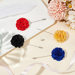 4Pcs 4 Colors Flower Polyester Lapel Pin Brooches for Men&nbsp;JEWB-FG0001-21