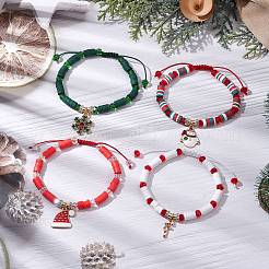 4Pcs Adjustable Handmade Polymer Clay Heishi Braided Beads Bracelet Sets&nbsp;BJEW-JB10966
