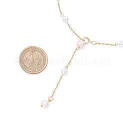 Round Shell Pearl & 304 Stainless Steel Handmade Link Chain Necklaces&nbsp;NJEW-JN05301-02