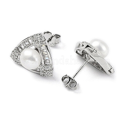 Rhodium Plated 925 Sterling Silver Micro Pave Cubic Zirconia Triangle Stud Earrings for Women&nbsp;EJEW-F318-02P