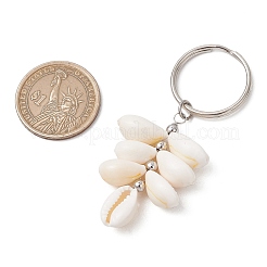 Natural Cowrie Shell Beads with Iron Split Key Rings & Brass Beads Keychain&nbsp;KEYC-JKC01210
