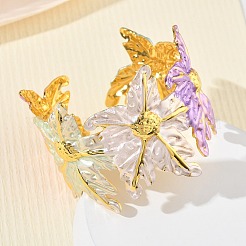 Textured Brass Enamel Cuff Bangles for Women&nbsp;BJEW-A173-05G
