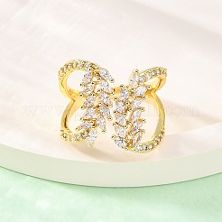 Brass Micro Pave Clear Cubic Zirconia Cuff Rings for Women&nbsp;RJEW-U047-02G