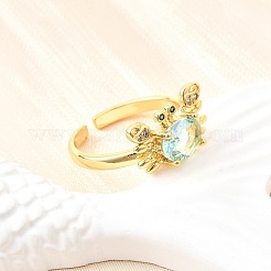 Ocean Theme Brass Micro Pave Cubic Zirconia Cuff Rings for Women&nbsp;RJEW-F184-17F-G