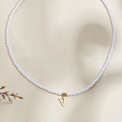 Imitation Pearl with Stainless Steel Pendants Necklaces&nbsp;NJEW-LP0001-51V-G