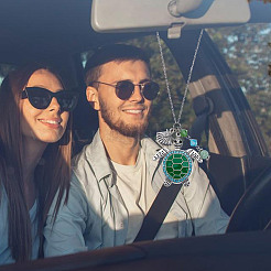Tortoise Zinc Alloy Enamel with Rhinestone Pendant Decoration for Car Decoration&nbsp;HJEW-DR00218