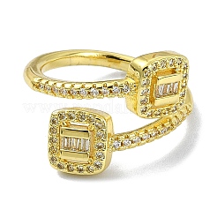 Brass with Cubic Zirconia Open Cuff Ring&nbsp;RJEW-B051-03G