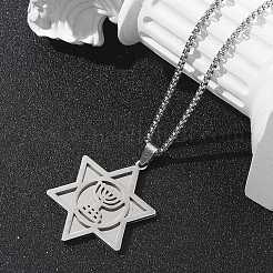Hanukkah 201 Stainless Steel Star of David Pendant Necklaces&nbsp;LS-NJEW-Z058-02P