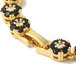 Rack Plating Brass Pave Cubic Zirconia Flower Link Necklaces for Women&nbsp;NJEW-B108-01G-04