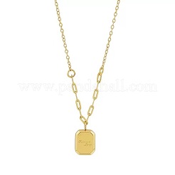 201 Stainless Steel Engraved Flower Rectangle Pendant Necklaces for Women&nbsp;WG2AA63-01
