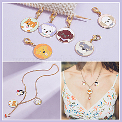 Alloy Enamel Flat Round with Dog Pattern Pendant Locking Stitch Markers&nbsp;HJEW-AB00002