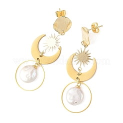 Natural Keshi Pearl & Brass Link Connectors Stud Dangle Earring&nbsp;EJEW-JE07457