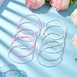 10Pcs Pink & White Rondelle Glass Seed Beaded Stretch Bracelet Sets&nbsp;BJEW-JB10419