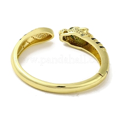Brass Pave Clear & Green Cubic Zirconia Leopard Open Cuff Bangle for Women&nbsp;BJEW-K246-15G