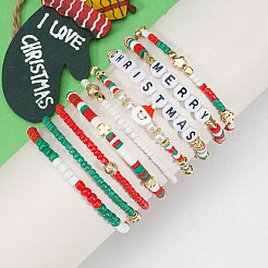 9Pcs Christmas Acrylic & Polymer Clay & Glass Beads Stretch Bracelets&nbsp;QX4351-7