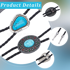 2Pcs 2 Styles Alloy & Synthetic Turquoise Oval Triangle Pendant Boho Tie Lariat Necklaces&nbsp;NJEW-GF0001-18