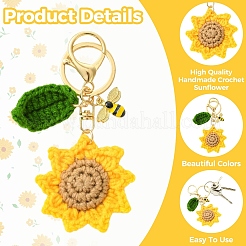 Handmade Crochet Sunflower & Alloy Enamel Bee Keychain&nbsp;KEYC-YW00305