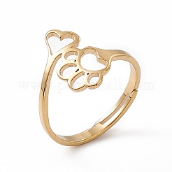 Ion Plating(IP) 201 Stainless Steel Heart & Dog Paw Prints Adjustable Ring for Women&nbsp;RJEW-K238-09G