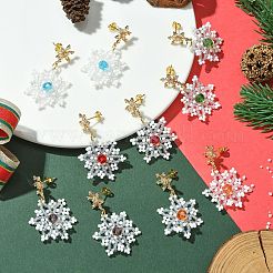 Christmas Snowflake Glass Seed Braided Dangle Earrings&nbsp;EJEW-MZ00233
