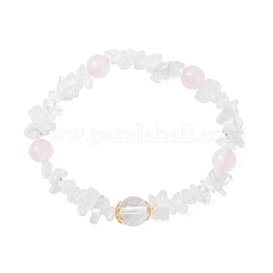 Natural Quartz Crystal & Rose Quartz Beaded Stretch Bracelets for Women&nbsp;BJEW-JB12305-02